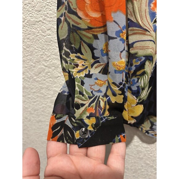 Cabi Blouse Women Small Navy Floral Sheer Button Front Artsy Bloomcore Office - Picture 6 of 9